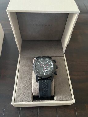 Burberry Black and Red Chronograph Rubber Strap Watch